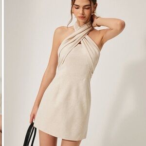 Cotton & Linen Crisscross Neckline Dress (apricot color)